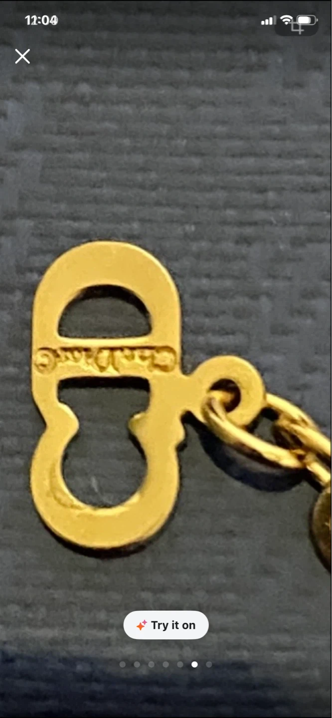 Dior Gold Tone Chain Necklace with Green Stone - photo 5