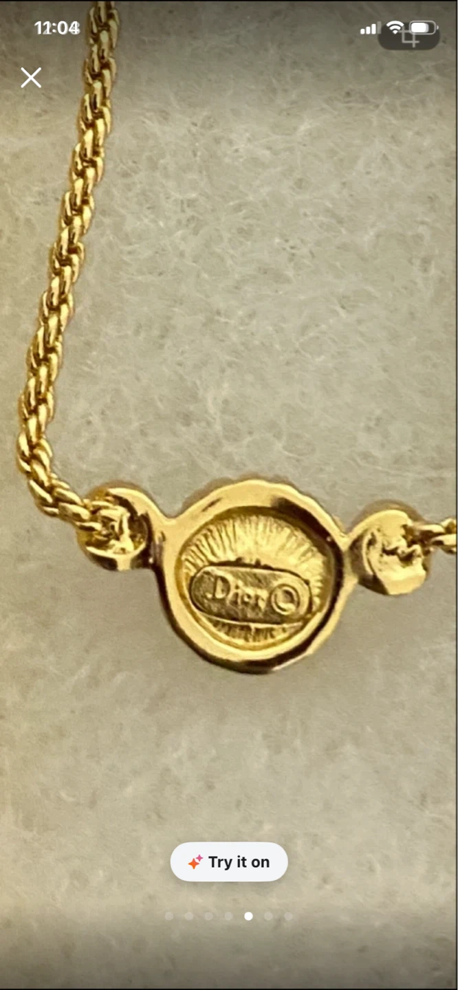 Dior Gold Tone Chain Necklace with Green Stone - photo 4