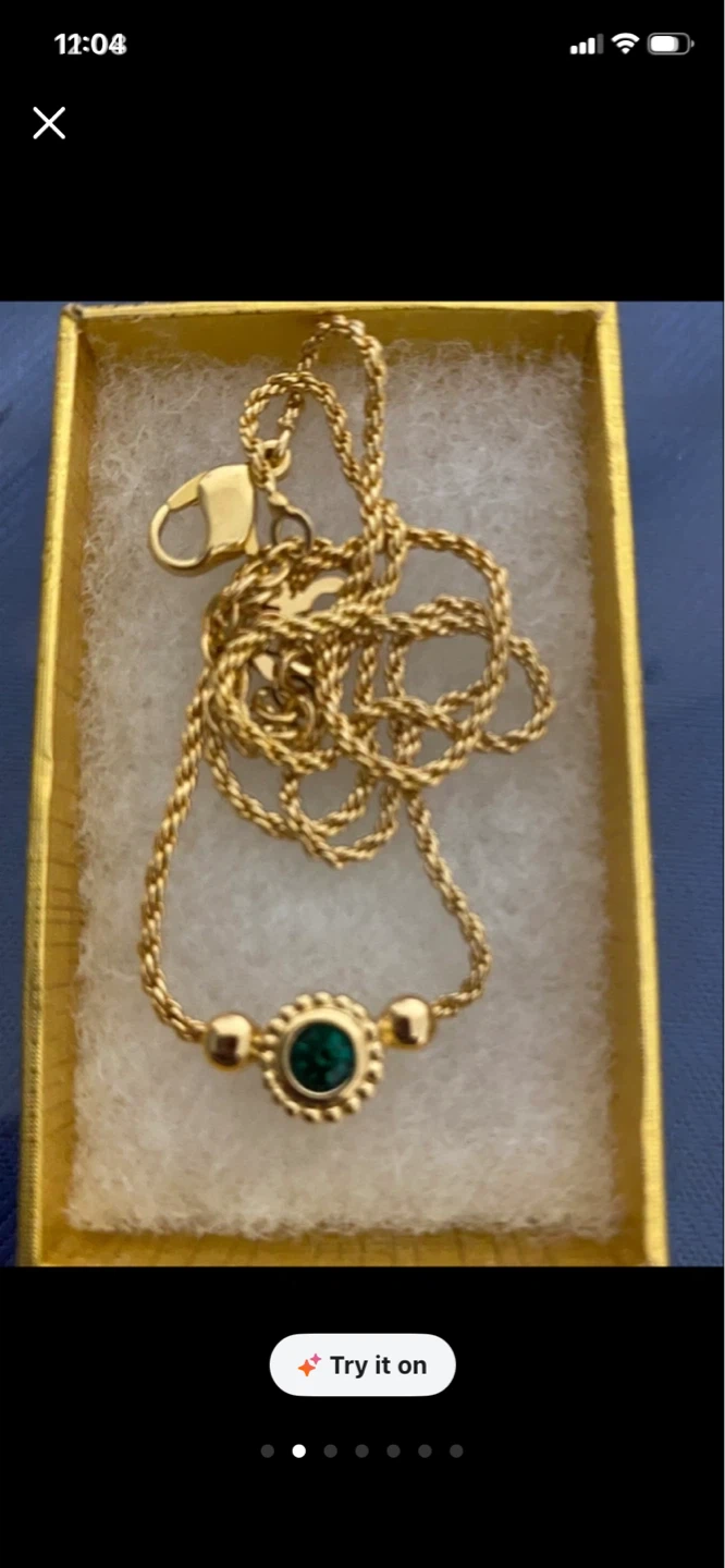 Dior Gold Tone Chain Necklace with Green Stone - photo 2
