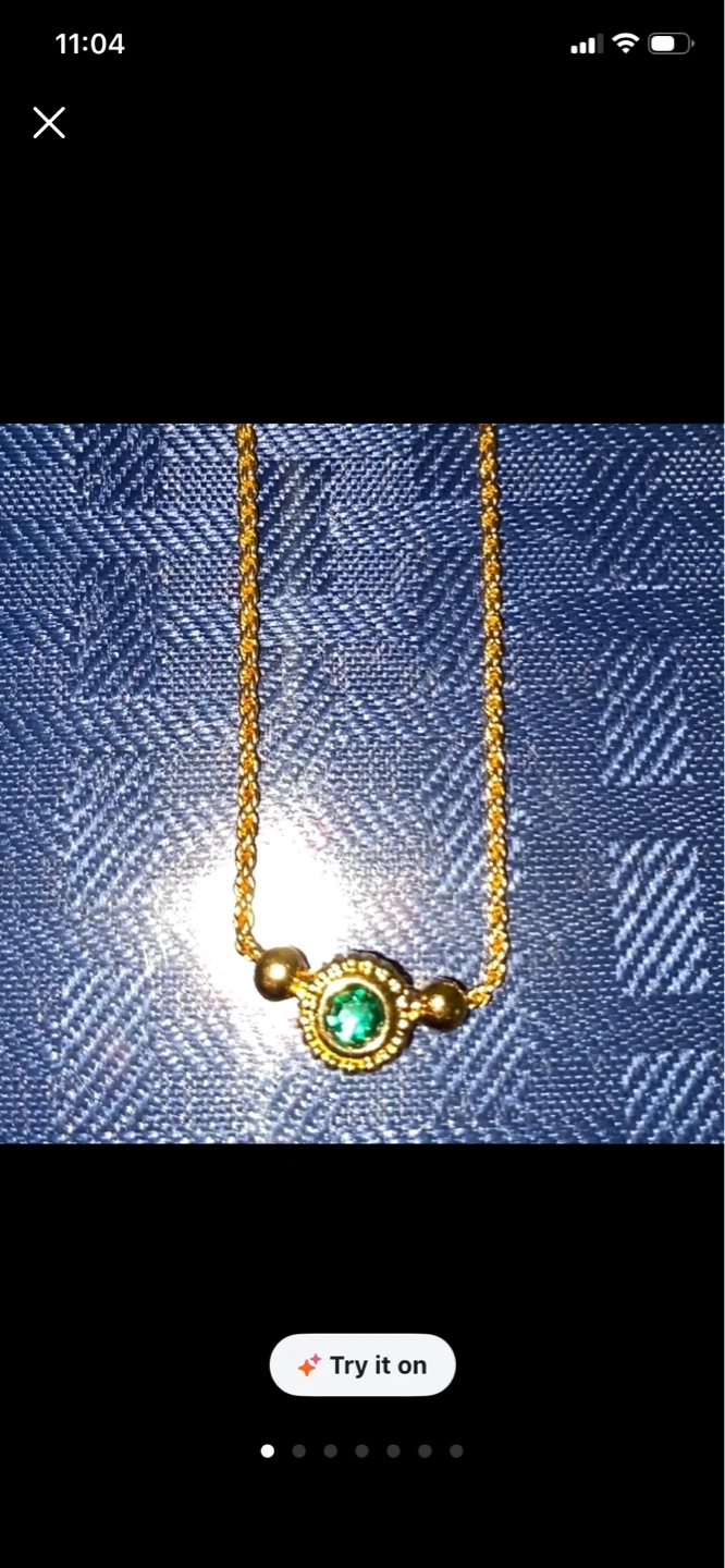 Dior Gold Tone Chain Necklace with Green Stone