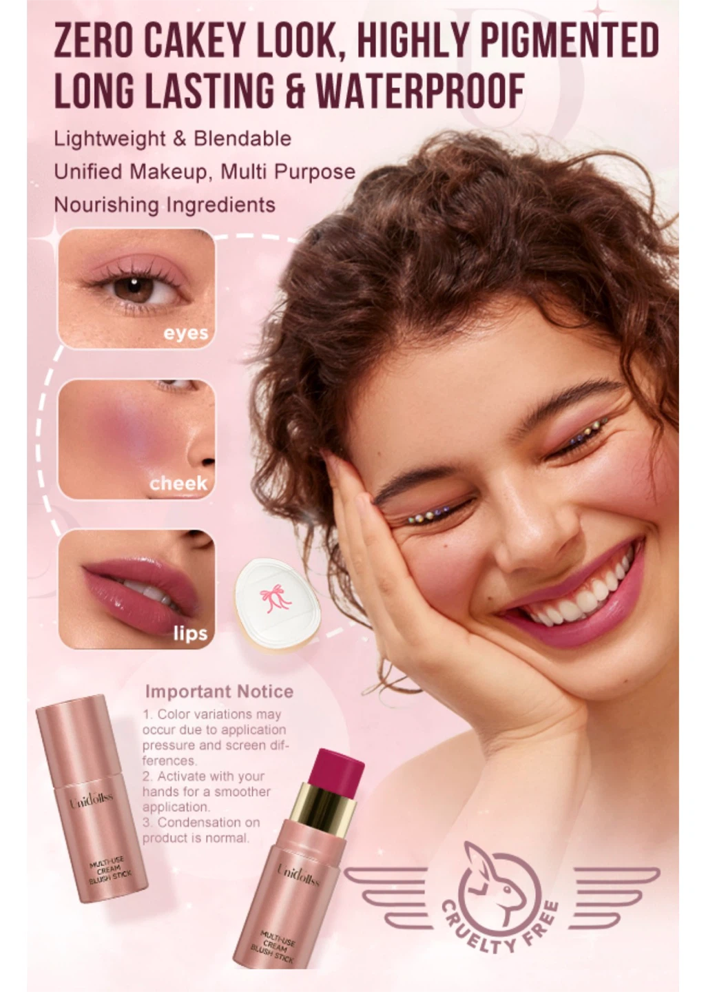 Unidollss Multi-Use Cream Blush Stick - Flirting #04 - photo 3