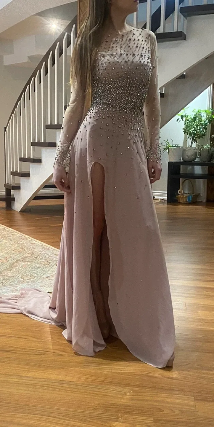 Embellished Maxi Dress with High Slit