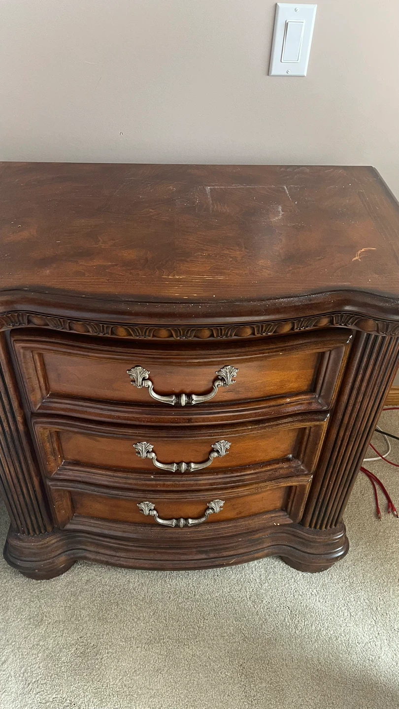 Hardwood Bed and Dark Wood Nightstand with 3 Drawers - photo 2