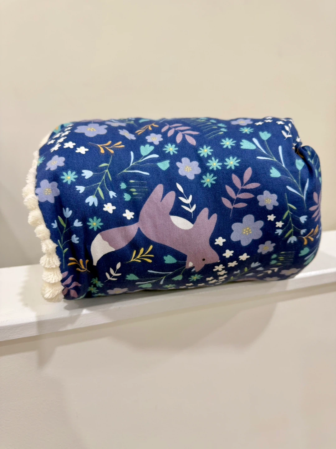 Blue Floral Fox & Bunny Plush Neck Pillow