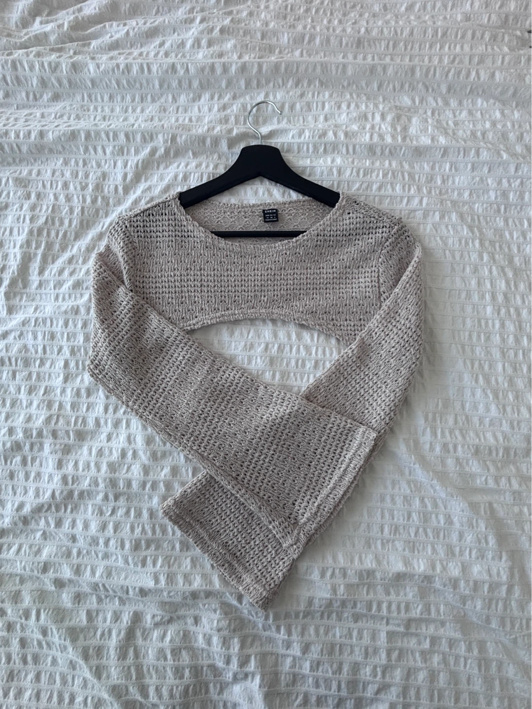 Beige Cropped Knit Sweater
