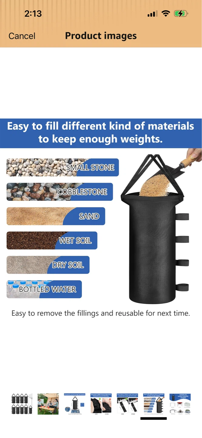 New-Large Black Sandbag Weight Bag for Patio Tents and Canopies