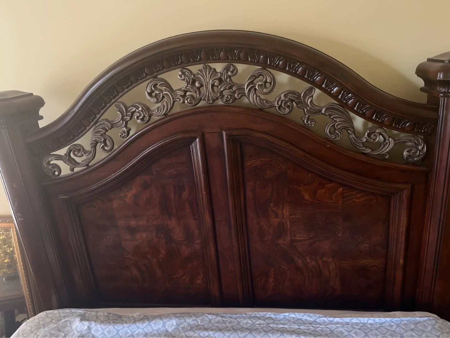 Hardwood Bed and Dark Wood Nightstand with 3 Drawers - photo 3