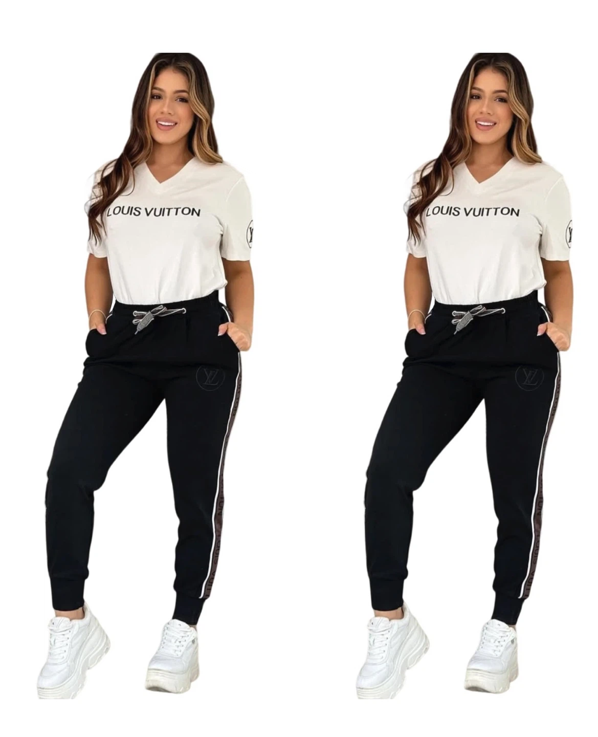 Louis Vuitton White T-Shirt and Black Joggers Set