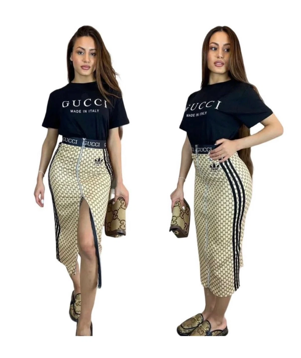 Gucci "Made in Italy" T-Shirt and GG Monogram Skirt Set