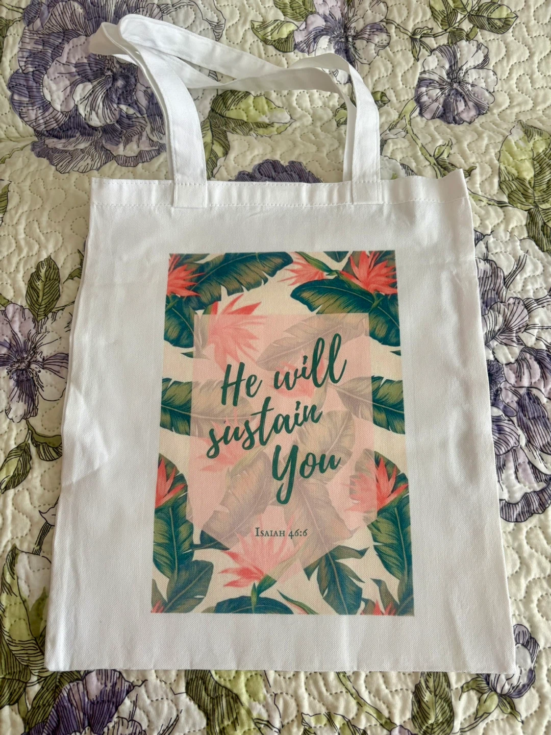 White Canvas Tote Bag with Christian Verses
