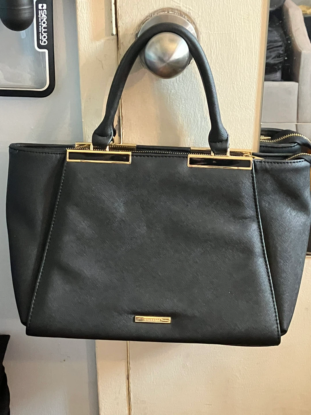 Black Leather Satchel Handbag