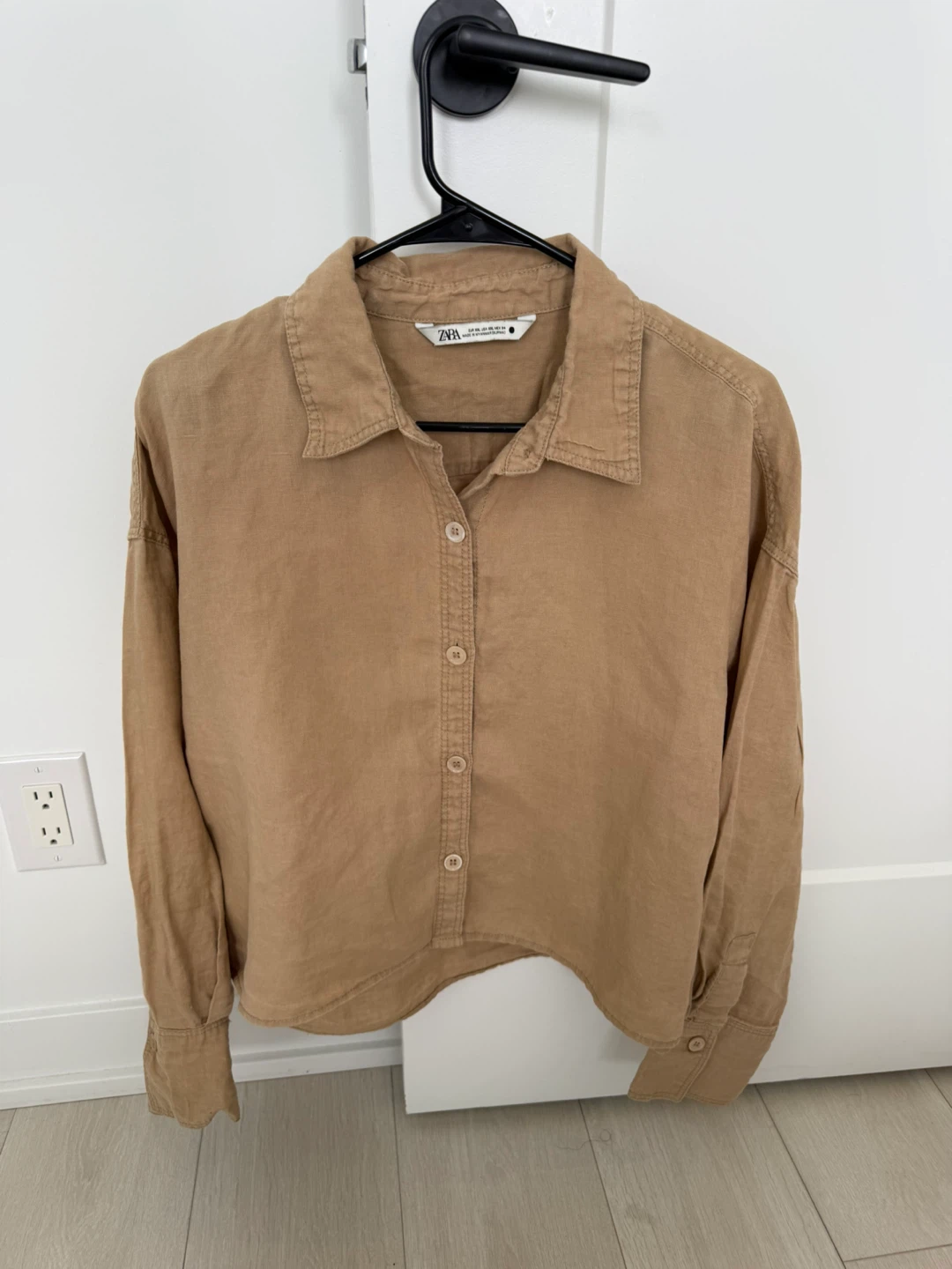 Zara Linen Blend Button-Up Shirt - Tan - XXL