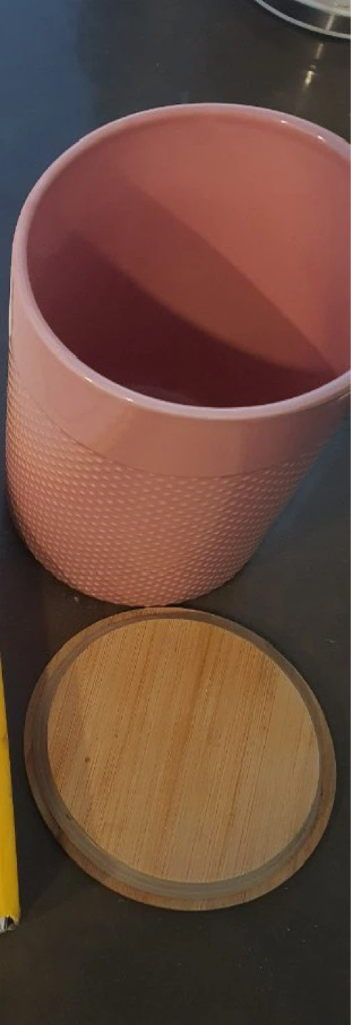 Pink Textured ceramic container with Bamboo Lid - photo 2