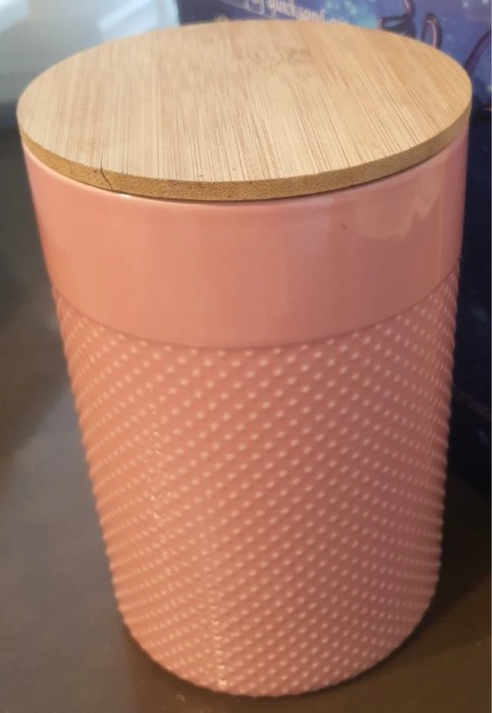 Pink Textured ceramic container with Bamboo Lid