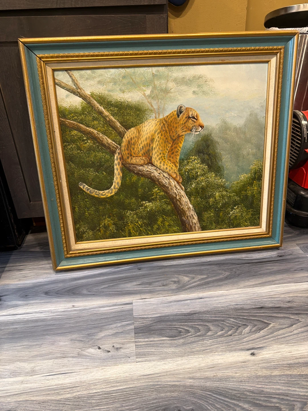 Framed Painting of a Leopard in a Tree