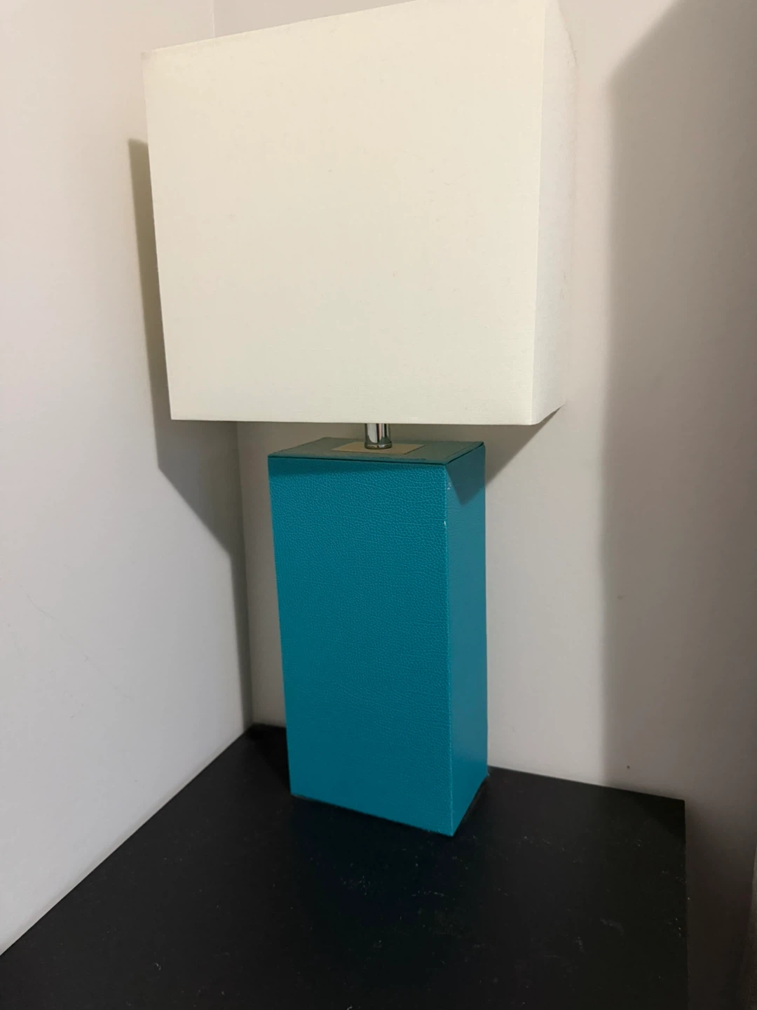 Teal Rectangular Table Lamp with White Shade