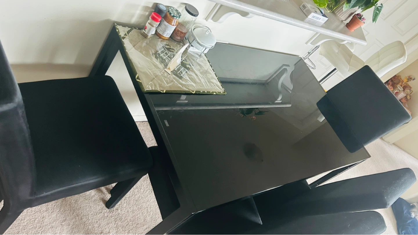 Black Glass Top Dining Table with 4 Chairs - photo 2