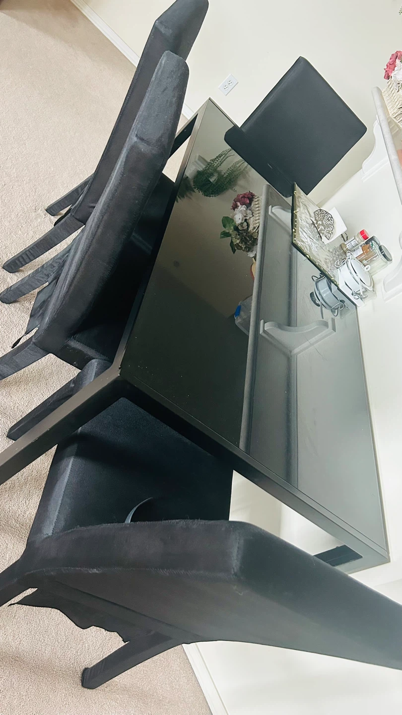 Black Glass Top Dining Table with 4 Chairs