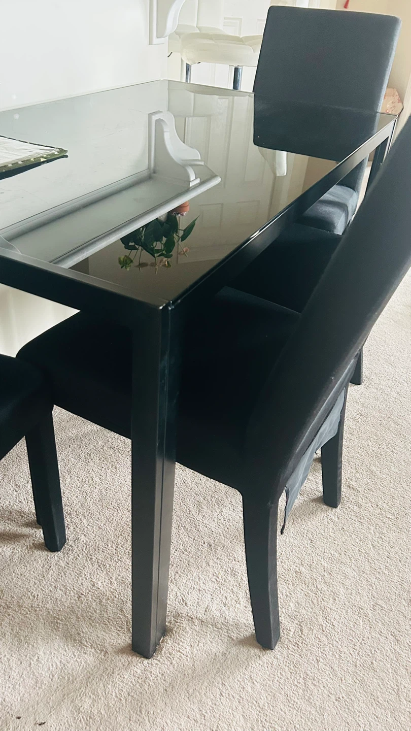 Black Glass Top Dining Table with 4 Chairs - photo 3