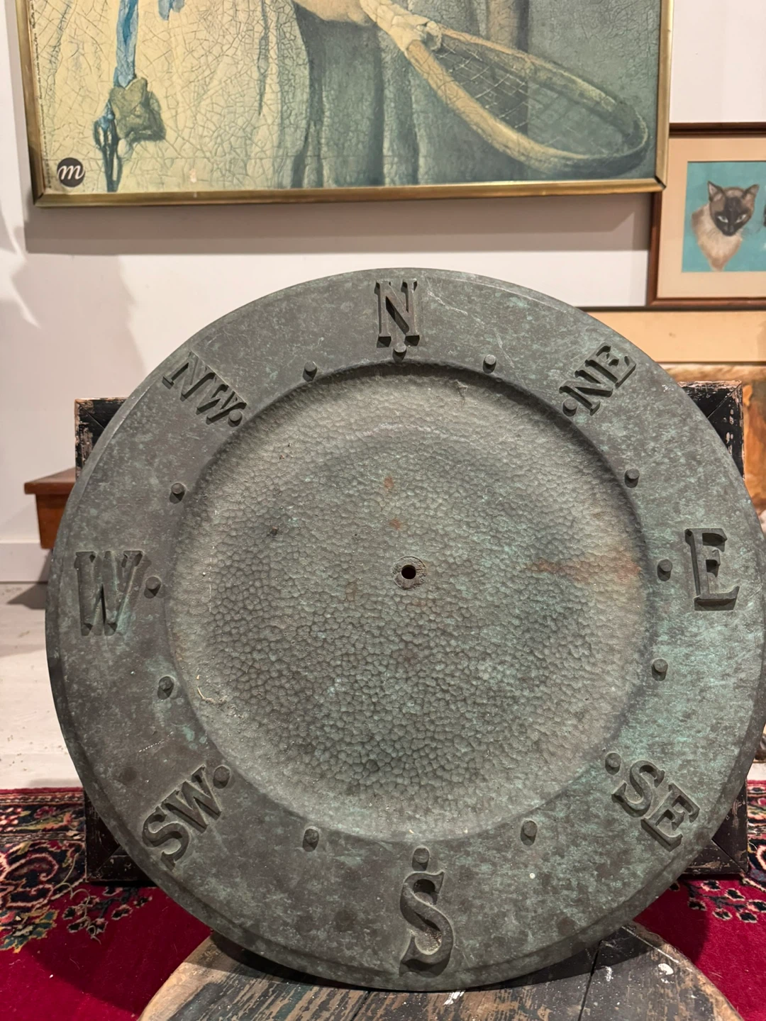 Large Vintage Bronze Compass Rose Plaque
