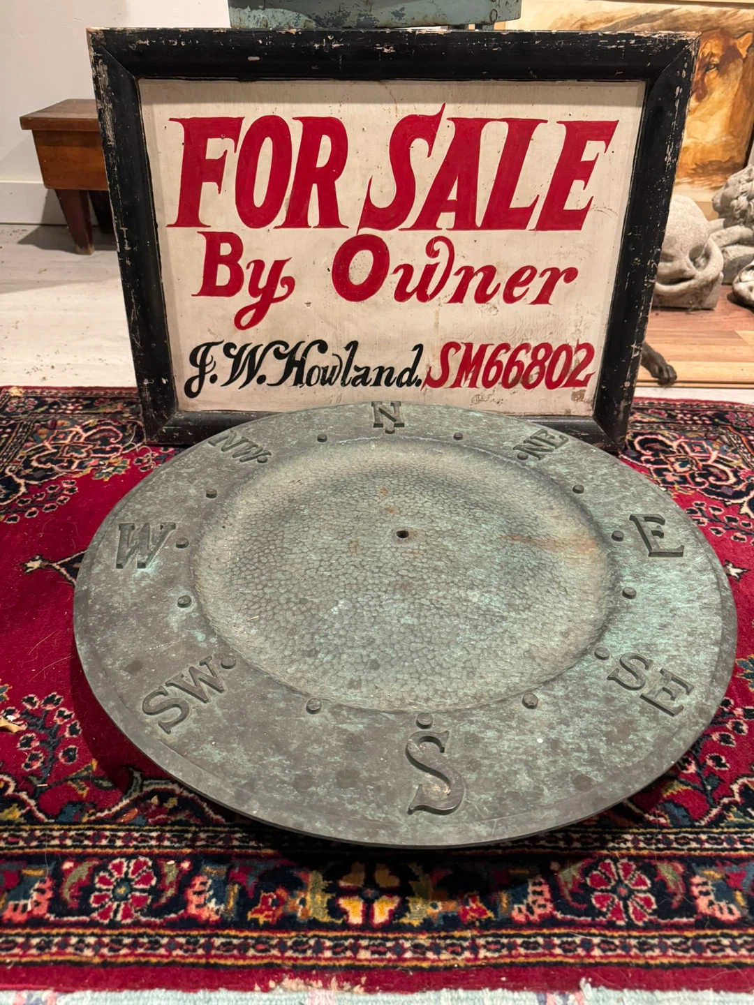 Large Vintage Bronze Compass Rose Plaque - photo 2