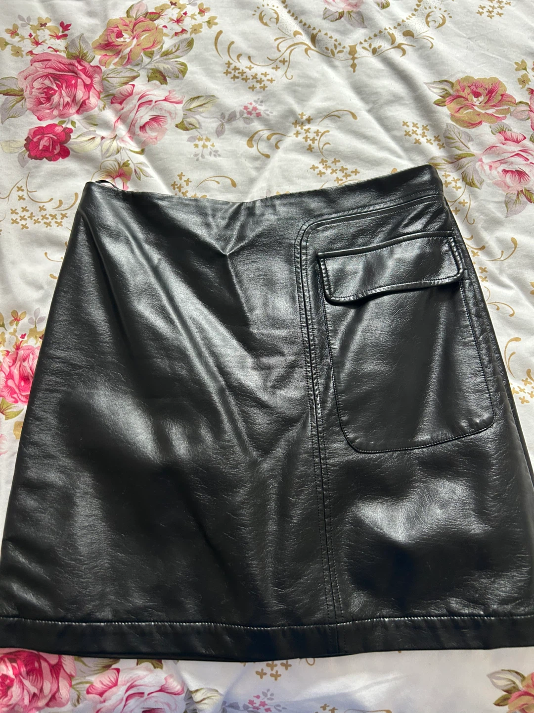 Black Faux Leather A-Line Mini Skirt