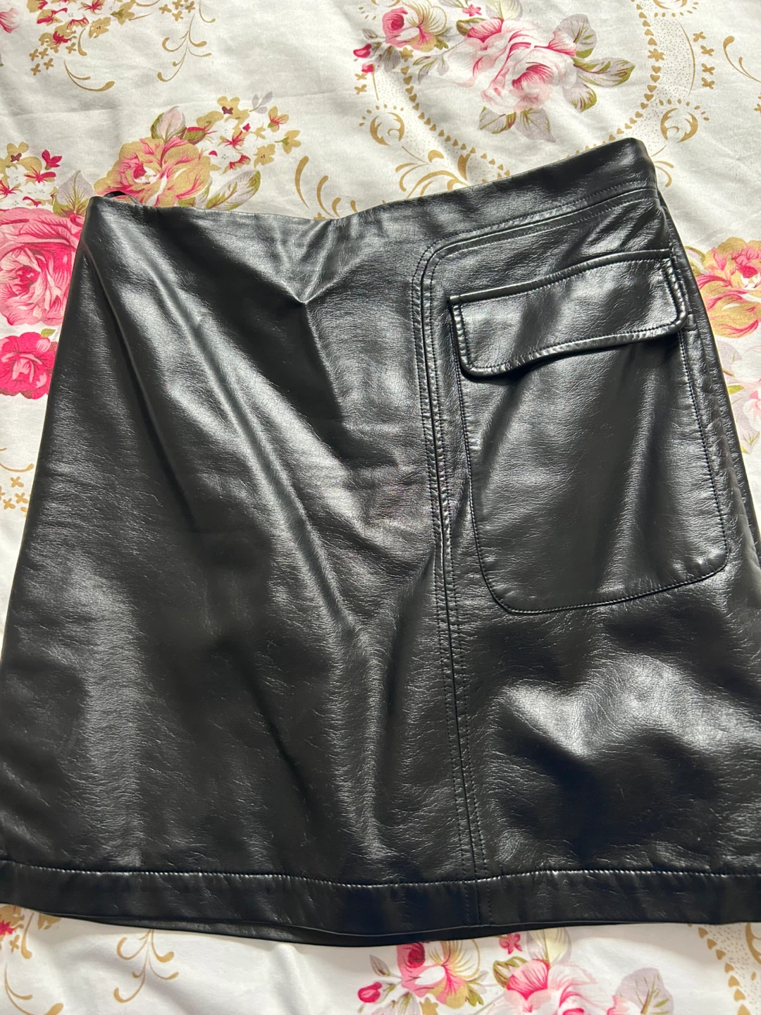 Black Faux Leather A-Line Mini Skirt - photo 2