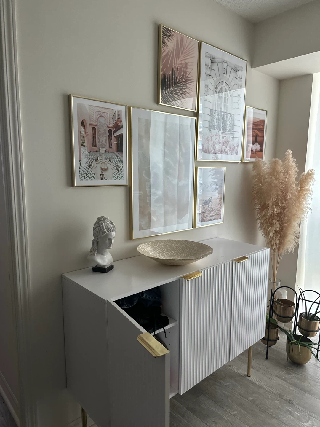 Beautiful *Like New* White Sideboard with Gold Tabs and Legs - photo 5