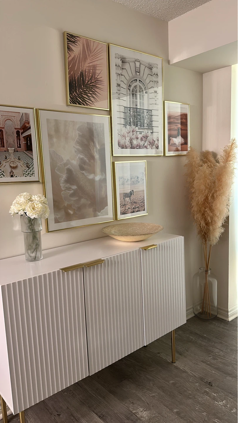 Beautiful *Like New* White Sideboard with Gold Tabs and Legs - photo 3