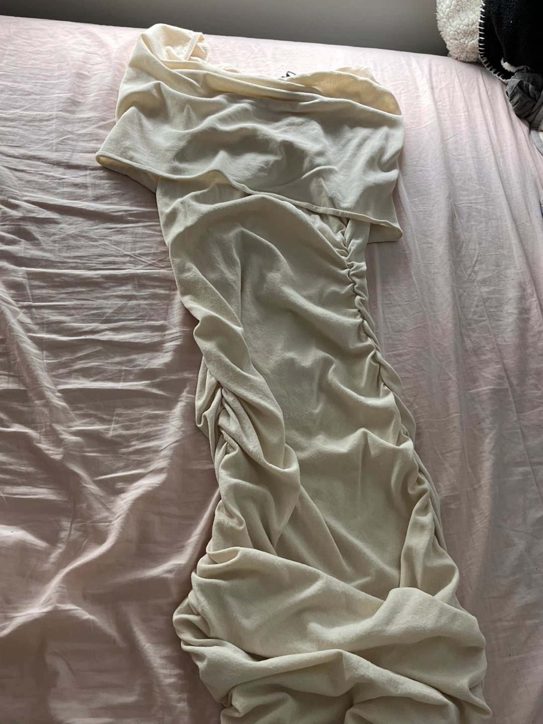 MNG Ruched Off-the-Shoulder Dress Cream Size M