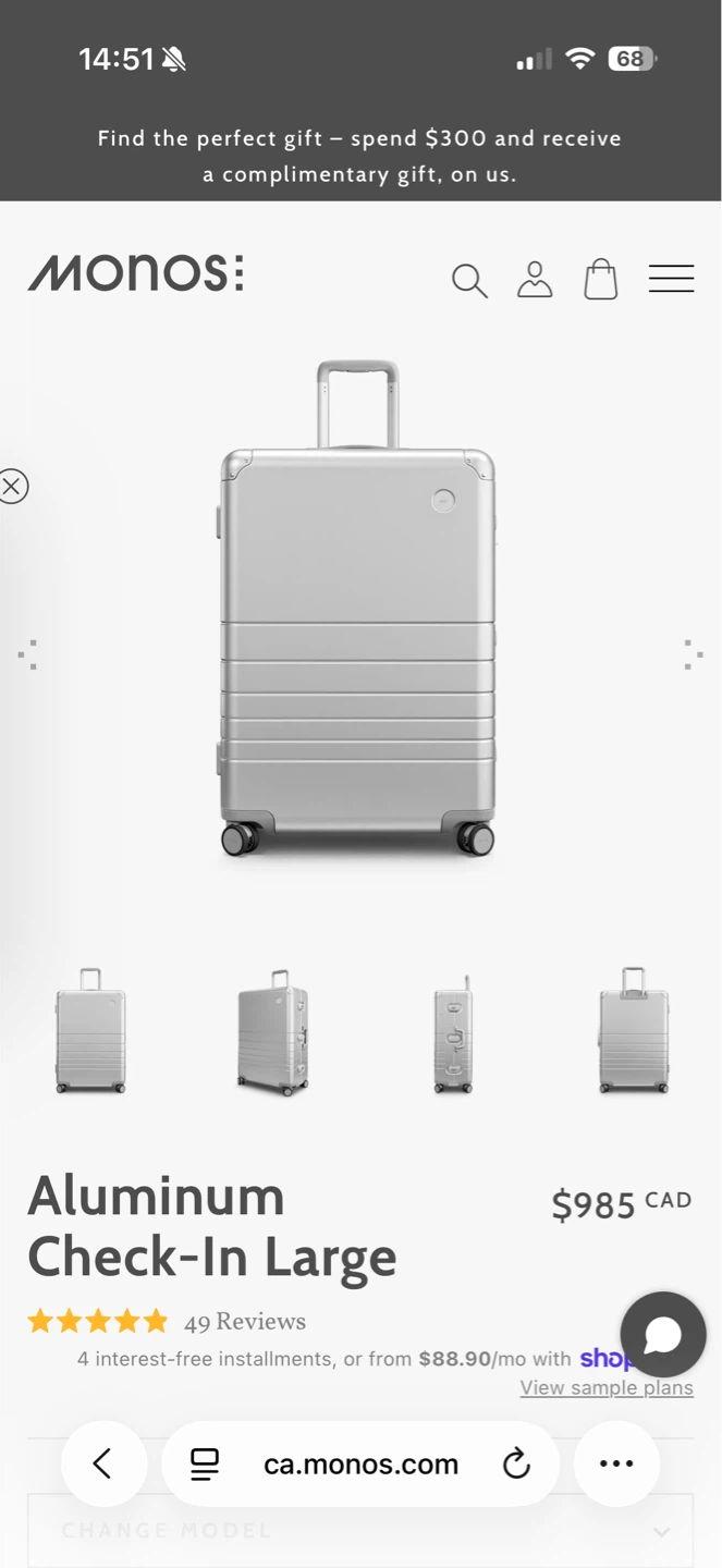 Monos Aluminum Check-In Large Suitcase