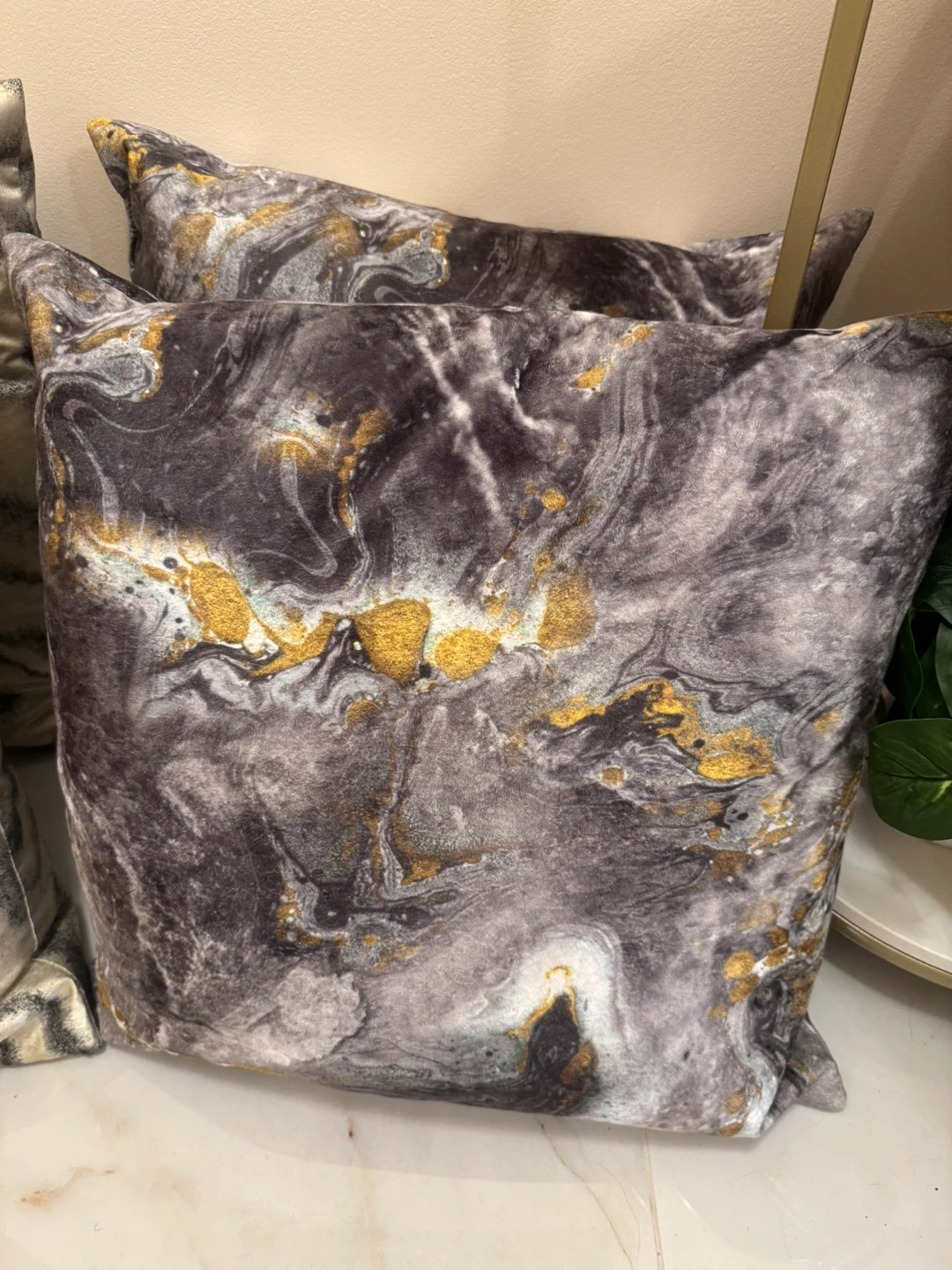 Marble Print Velvet Throw Pillows - Set of 2