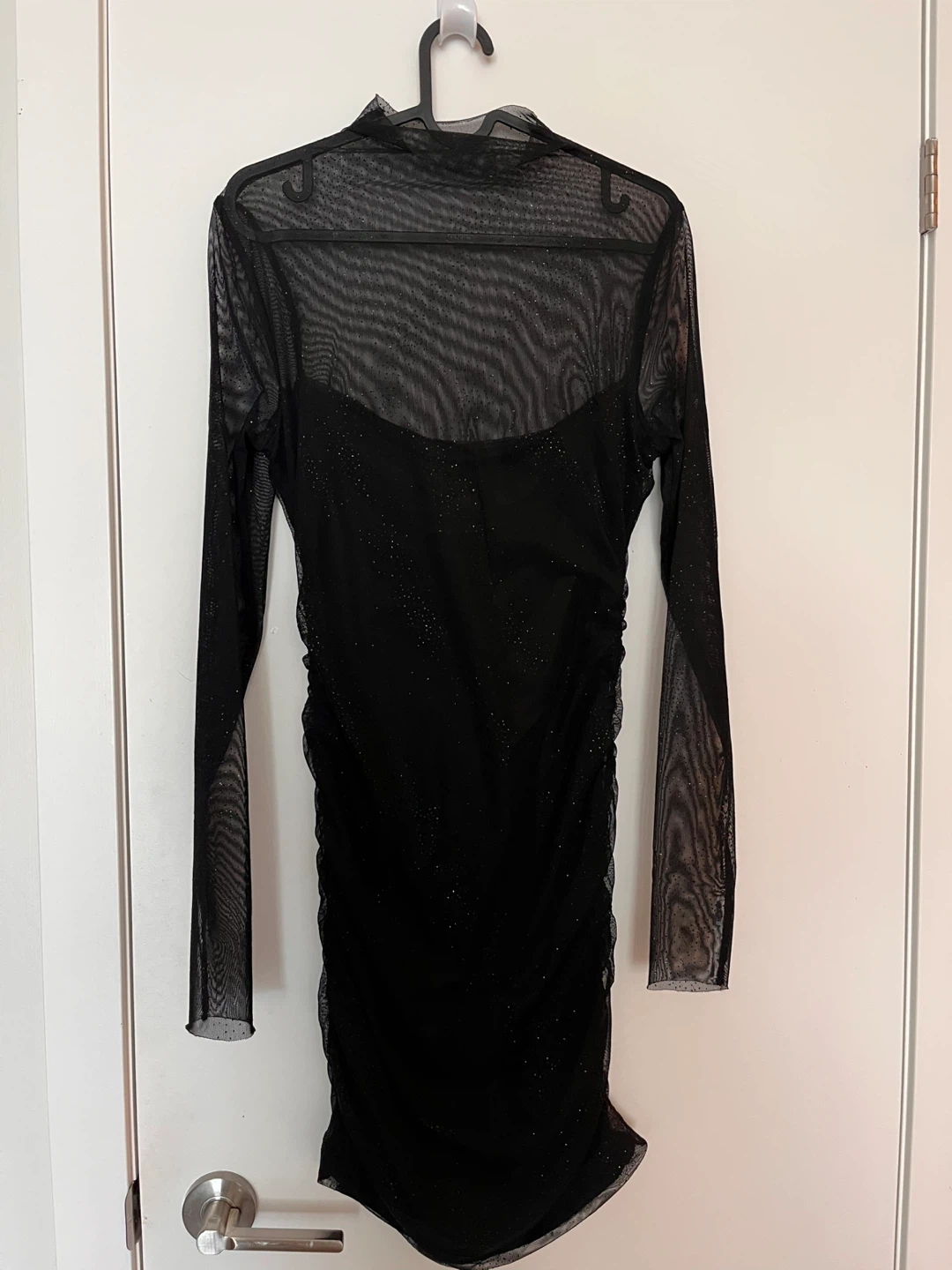 MNG Black Mesh Sparkle Ruched Dress - photo 4