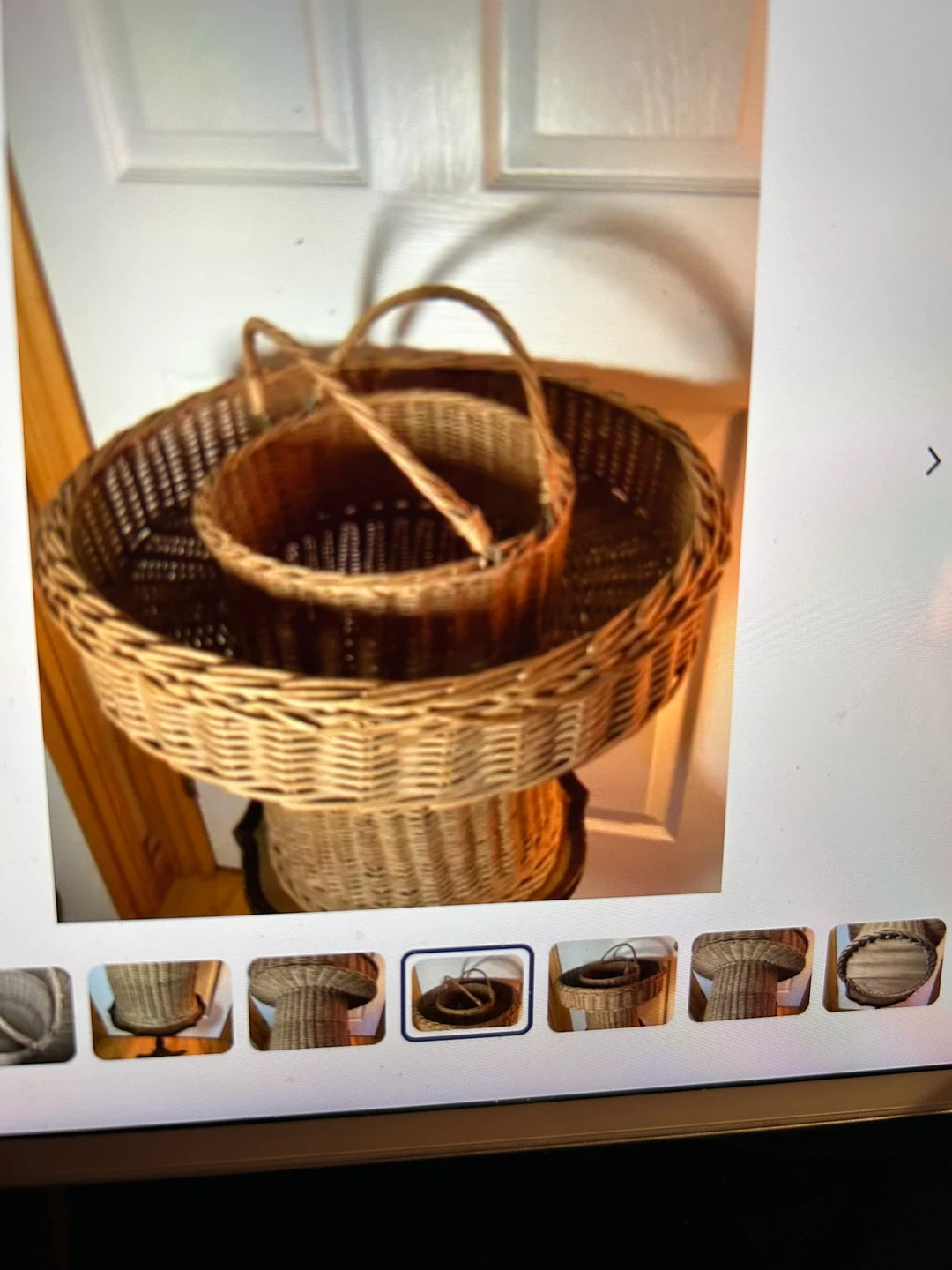 Ant/Victorian Wicker Harvest Basket w Wood Bottom 🐞 - photo 5