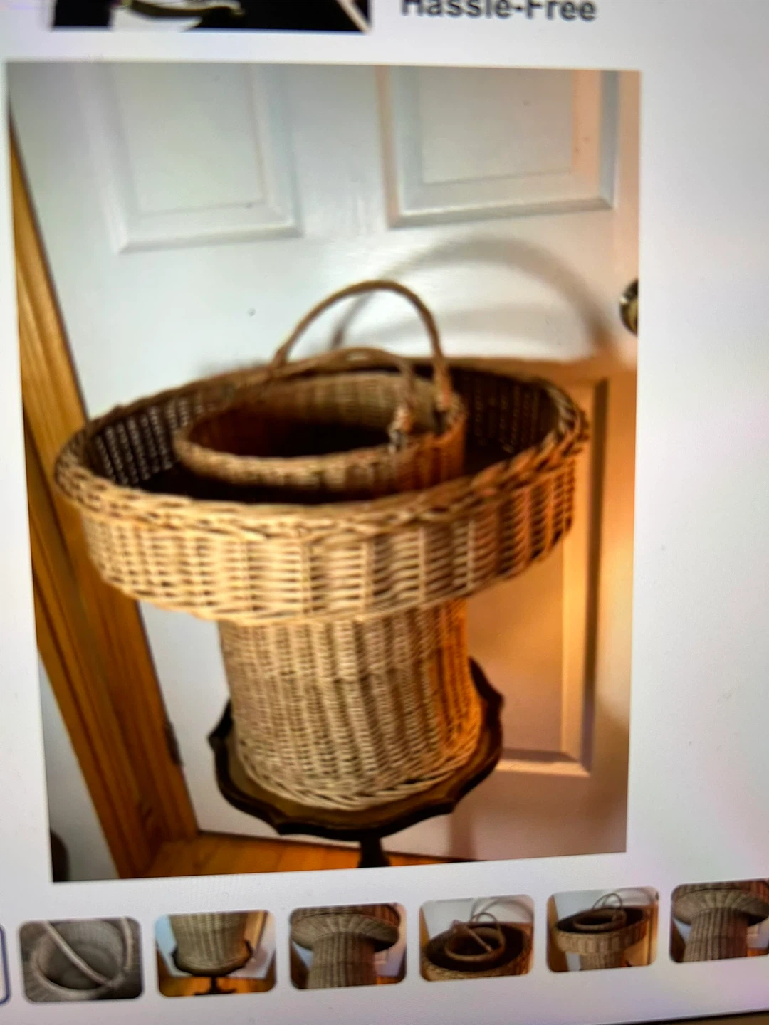 Ant/Victorian Wicker Harvest Basket w Wood Bottom 🐞