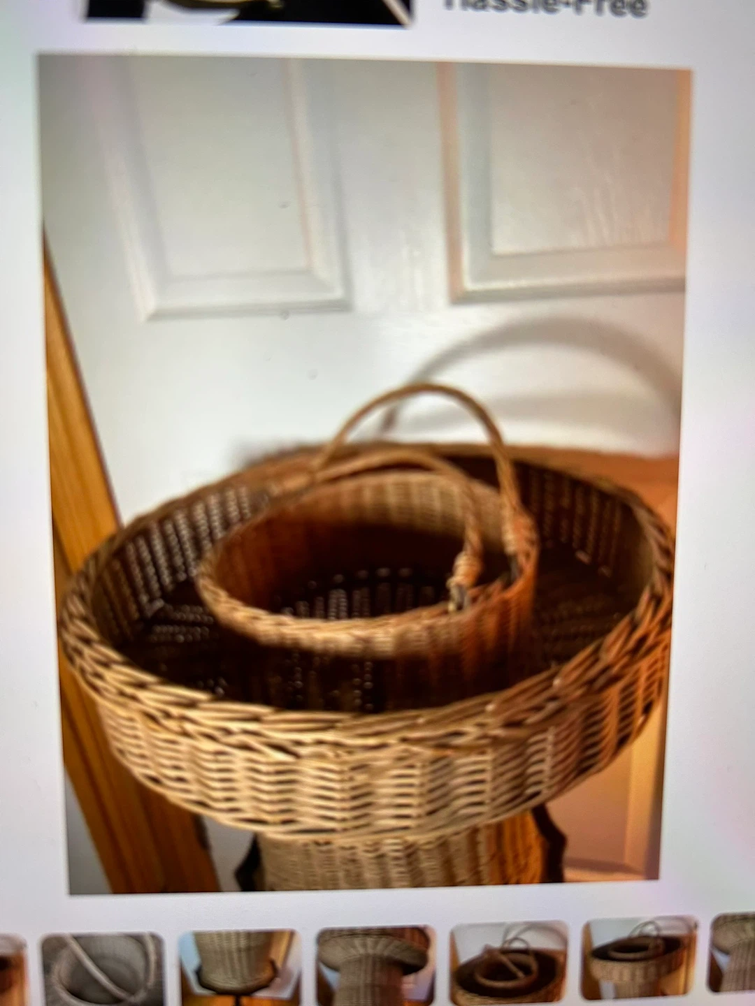 Ant/Victorian Wicker Harvest Basket w Wood Bottom 🐞 - photo 2