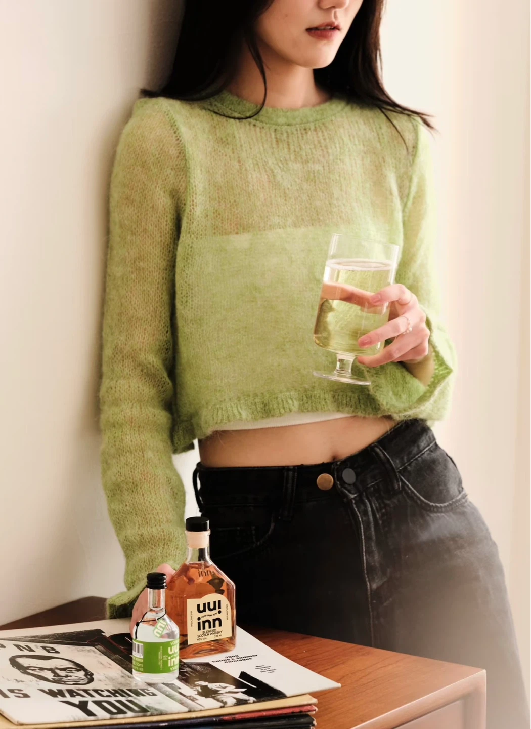 Soft Green Sheer Knit Alpaca Sweater - Size S - photo 2