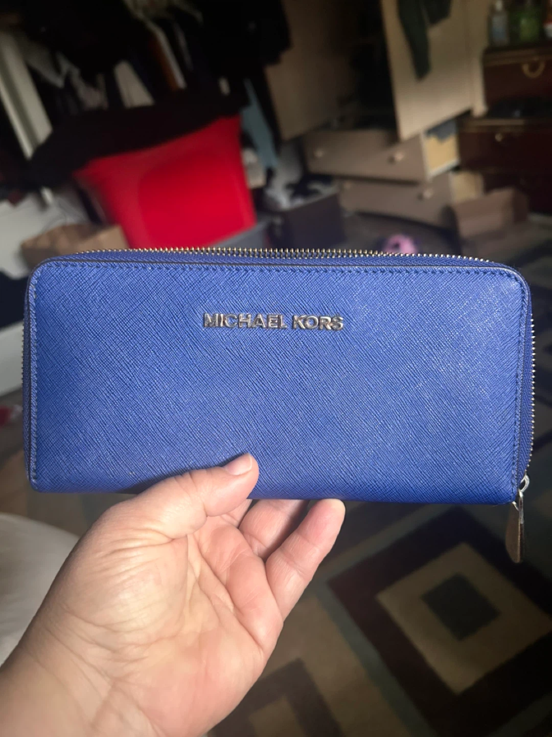 Michael Kors Blue Leather Zip-Around Wallet