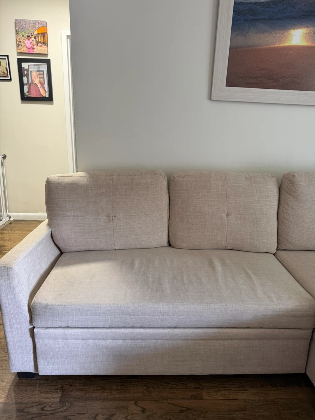 Linen Sectional Sofa with Storage Ottoman