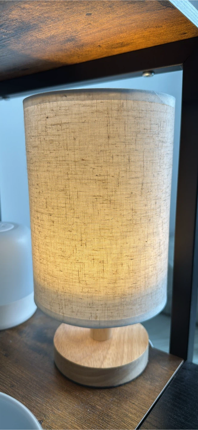 Small Fabric Table Lamp with Wood Base - photo 2