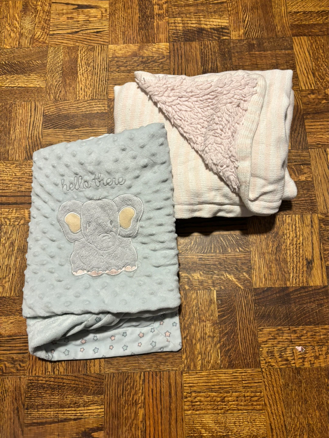 Baby Blankets- Blue Elephant & Pink Stripe