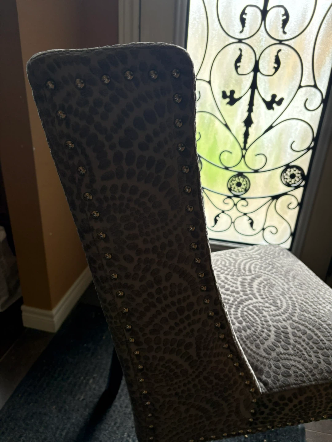 4 Grey Upholstered Dining Chair with Stud Detail - photo 4