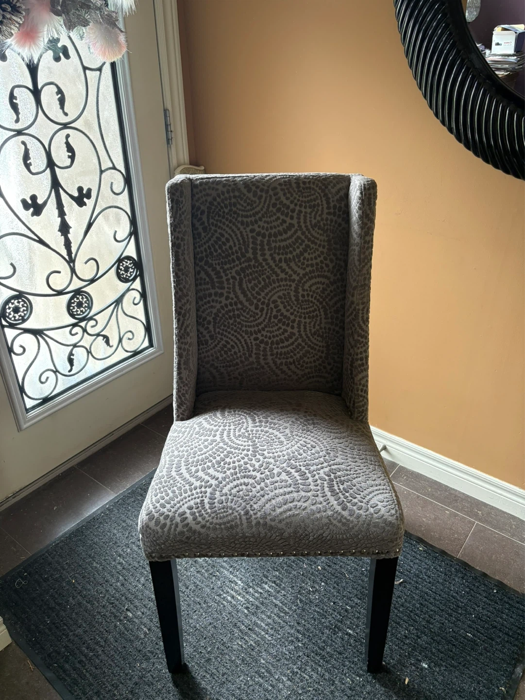 4 Grey Upholstered Dining Chair with Stud Detail