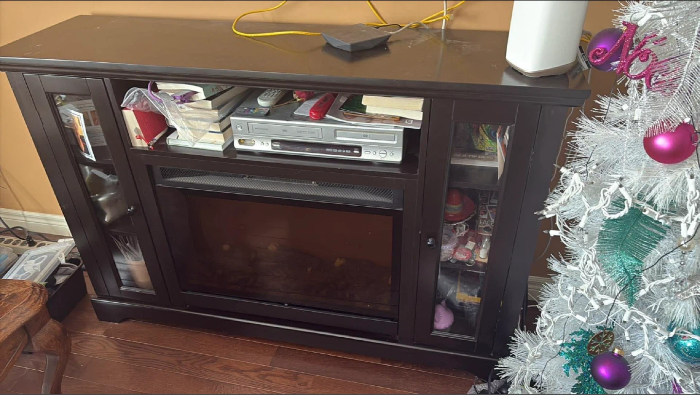 Dark Brown Media Console with Electric Fireplace - photo 2