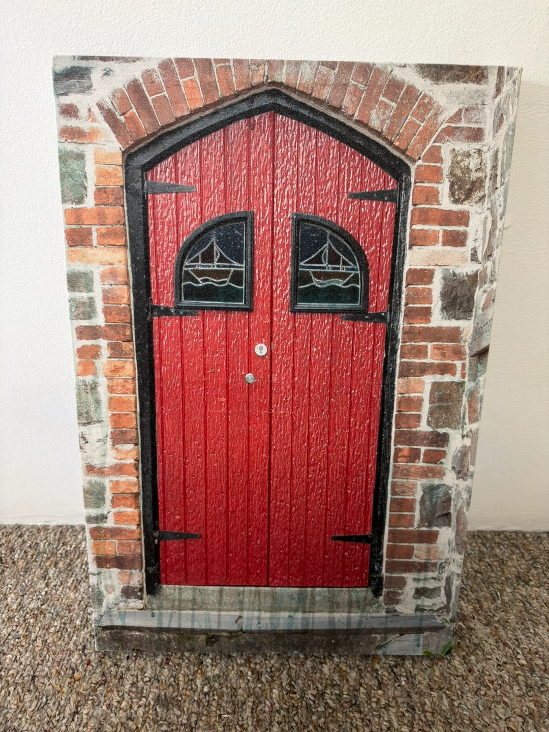Red Fairy Door with Stained Glass Windows