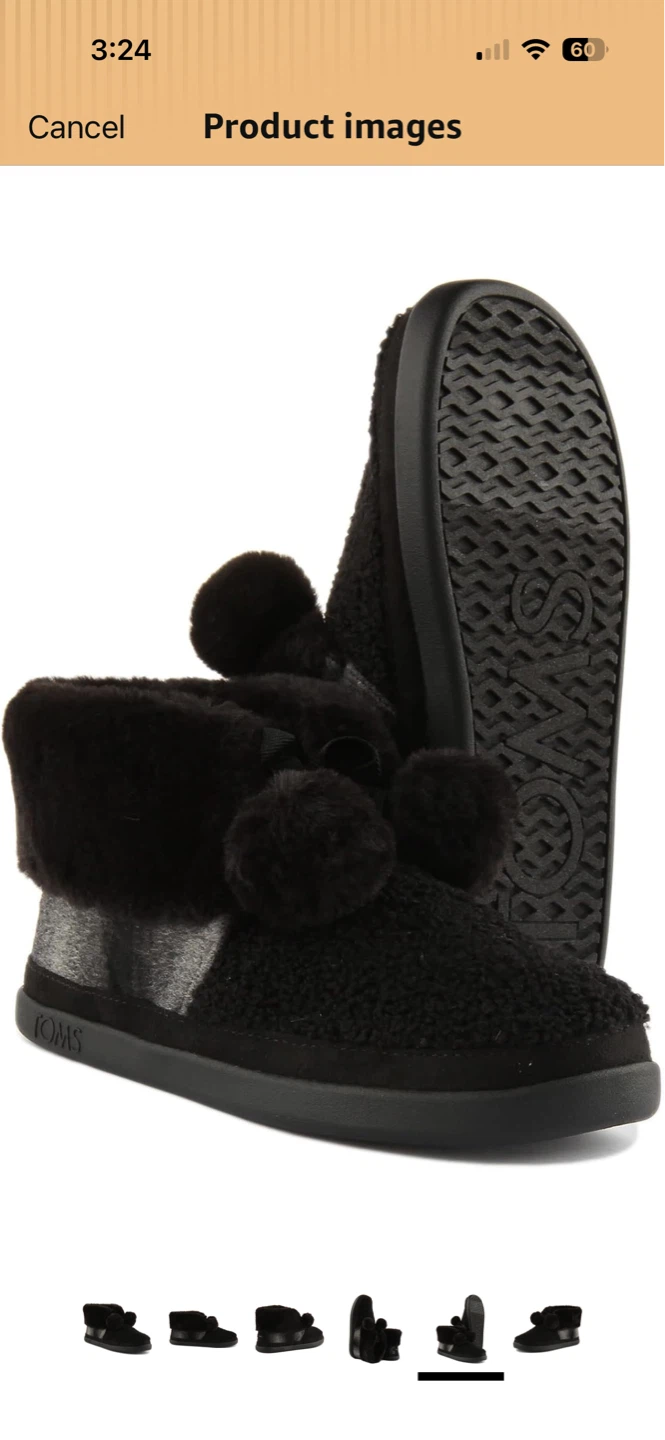 New-TOMS Women's Black Faux Fur Pom Pom Slippers - photo 2