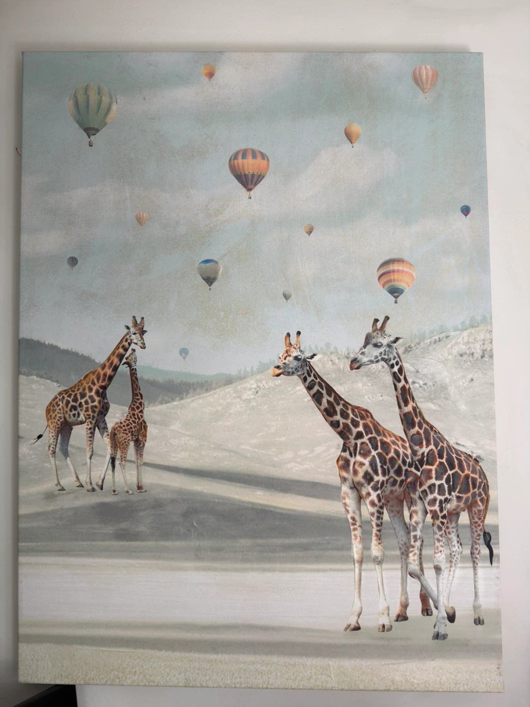 Giraffe and Hot Air Balloon Canvas Wall Art