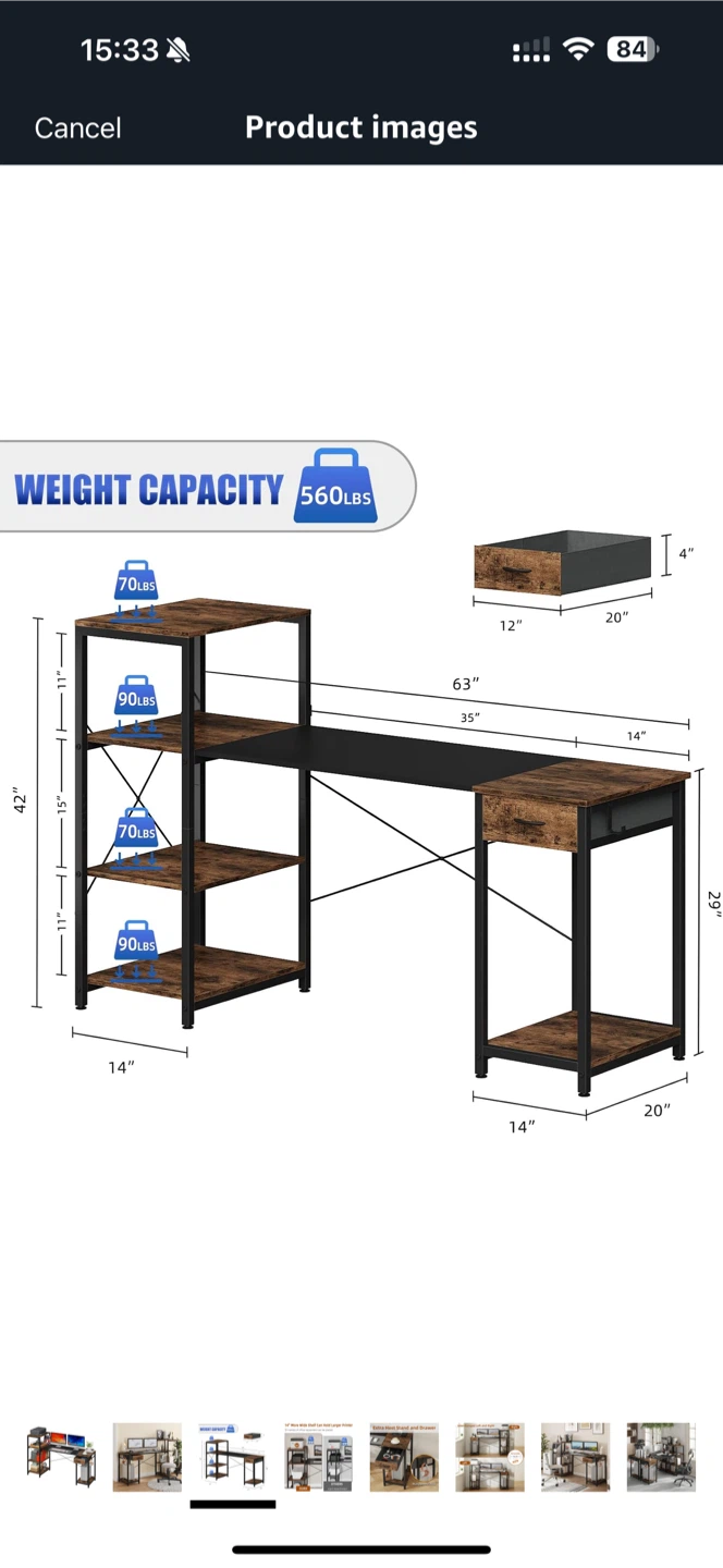 GYIIYUOO Computer Desk 63 Inch - photo 2