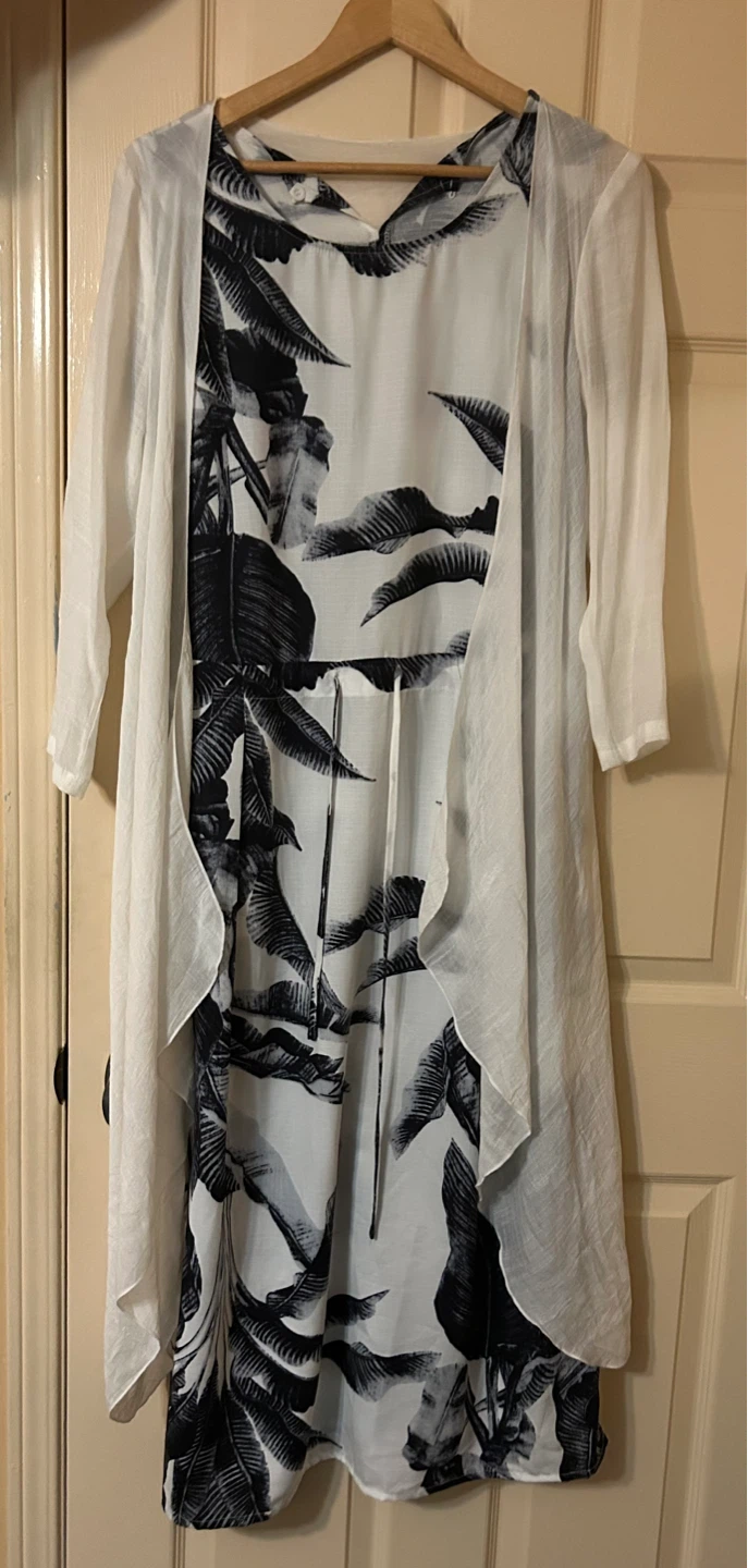 Women's Tropical Print Dress with Cardigan