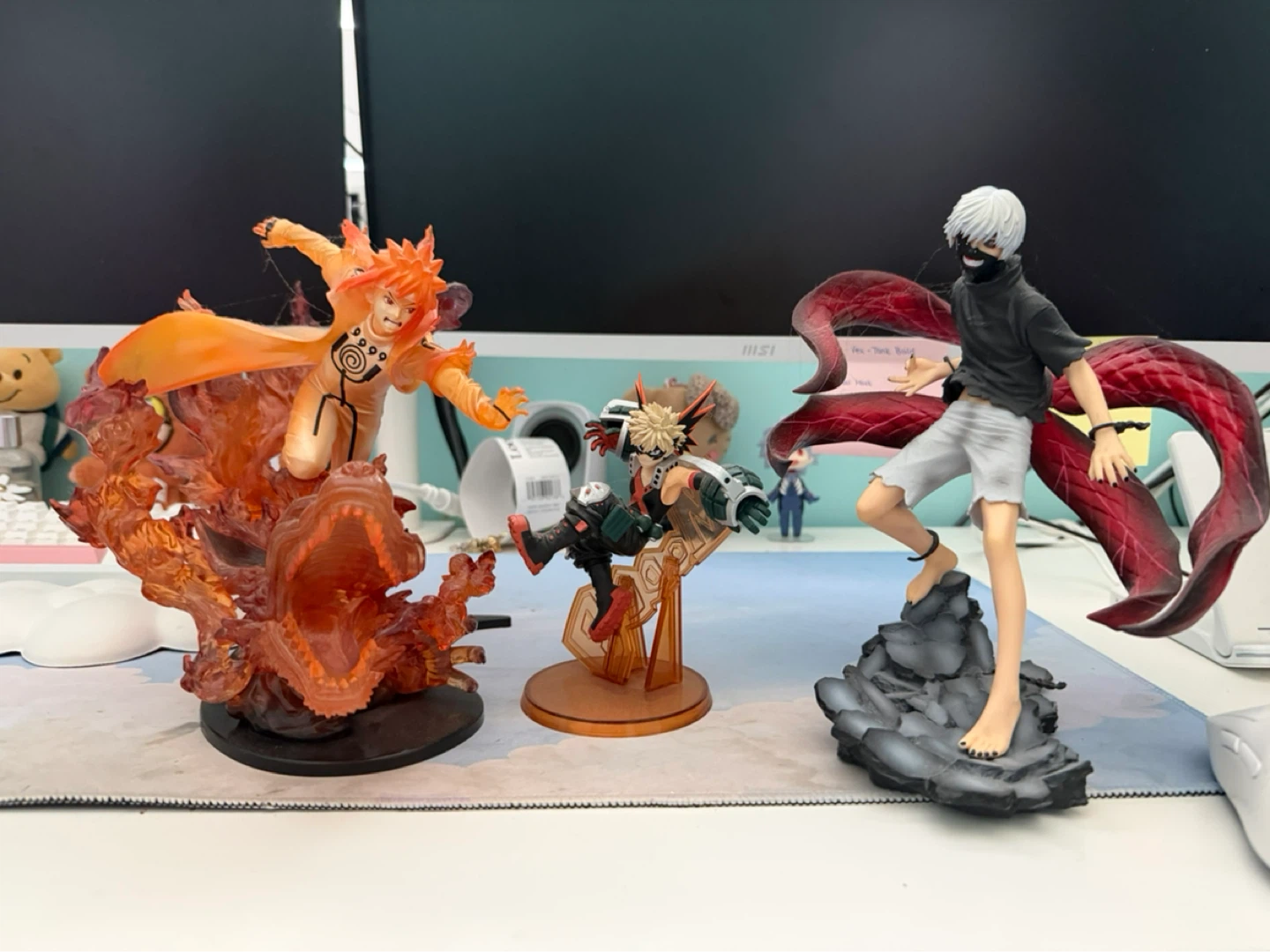 THREE Anime Action Figures - Minato, Bakugo, Kaneki